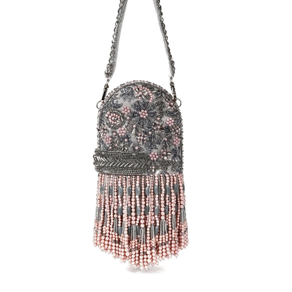 House Of Kosha Azmat Grey Suede Embellished Capsule Clutch