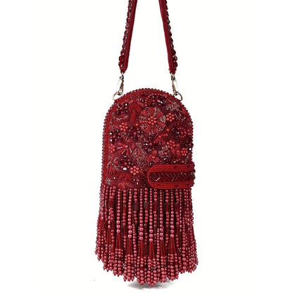 House Of Kosha Azmat Maroon Suede Embellished Capsule Bag