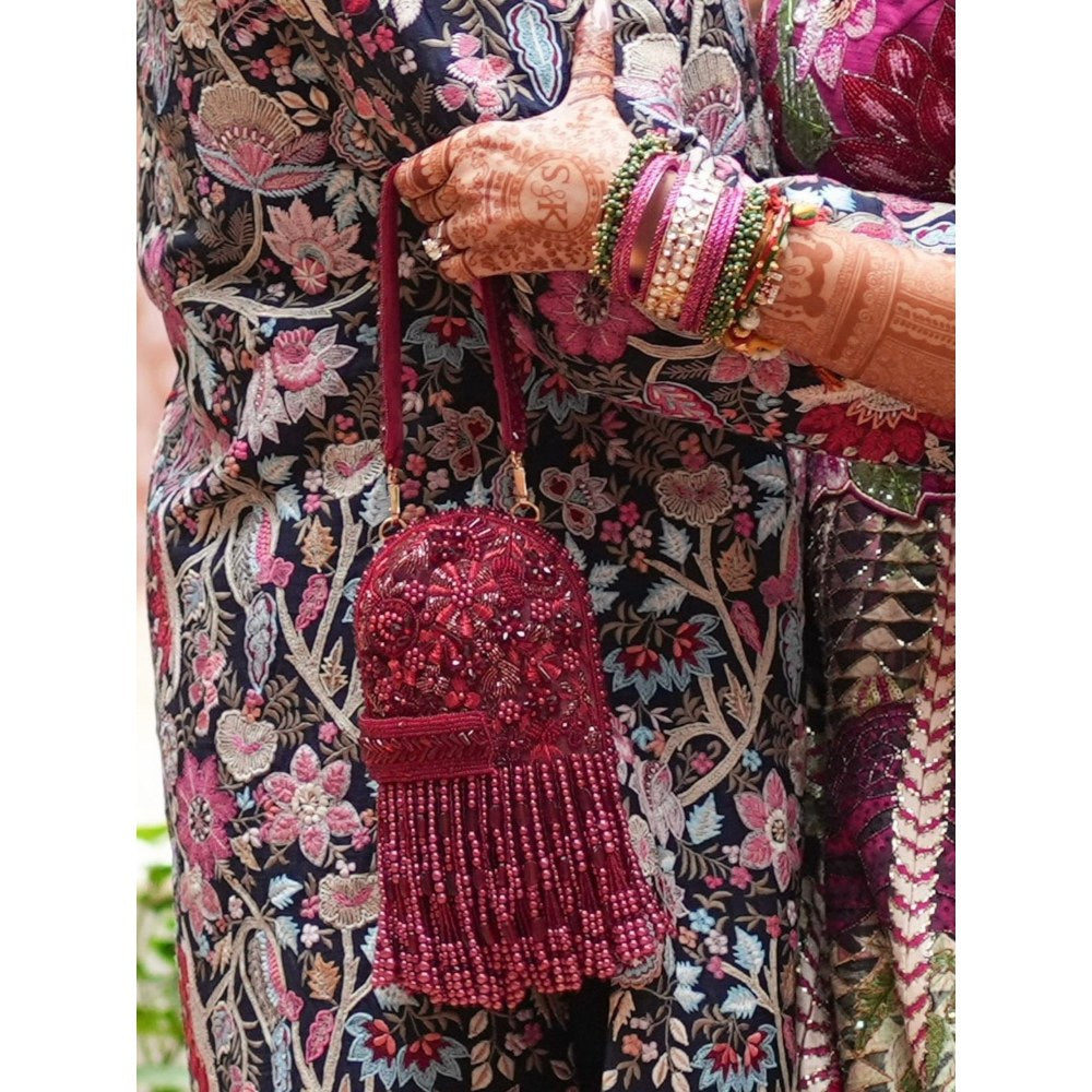 House Of Kosha Azmat Maroon Suede Embellished Capsule Bag