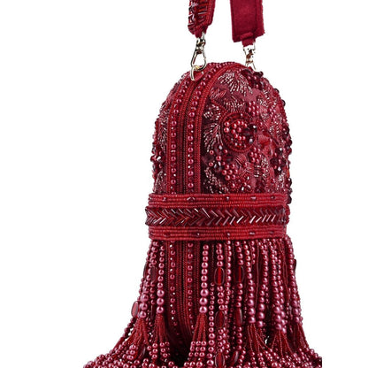 House Of Kosha Azmat Maroon Suede Embellished Capsule Bag