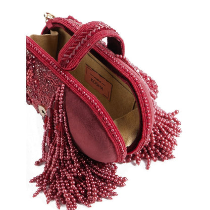 House Of Kosha Azmat Maroon Suede Embellished Capsule Bag