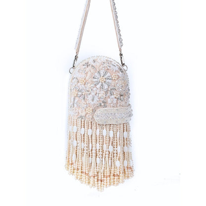 House Of Kosha Azmat Off White Suede Embellished Capsule Bag