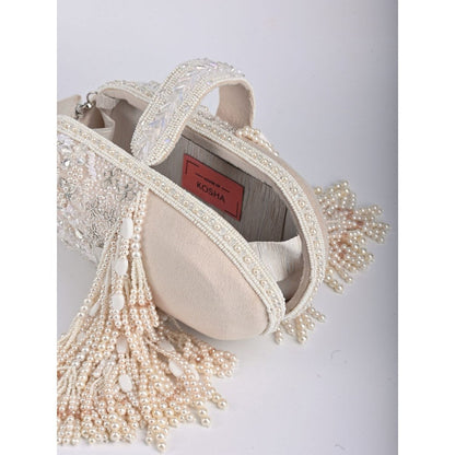 House Of Kosha Azmat Off White Suede Embellished Capsule Bag