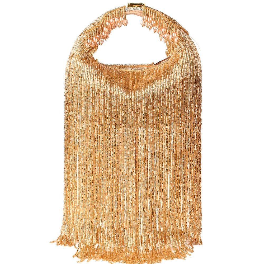 House Of Kosha Bailey Gold Georgette Handcrafted Hand Bag