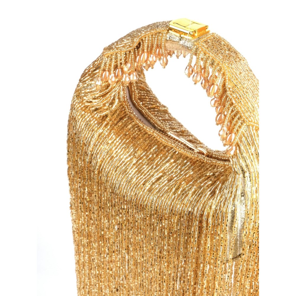 House Of Kosha Bailey Gold Georgette Handcrafted Hand Bag