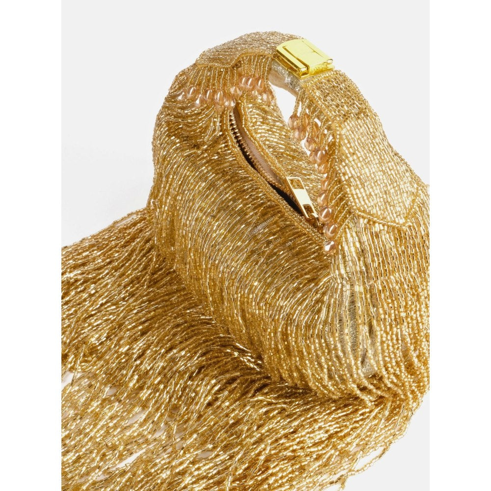 House Of Kosha Bailey Gold Georgette Handcrafted Hand Bag