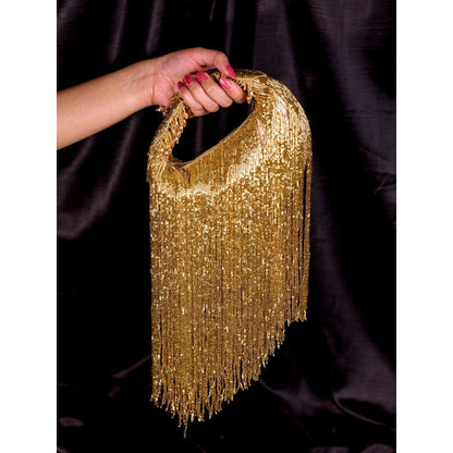 House Of Kosha Bailey Gold Georgette Handcrafted Hand Bag