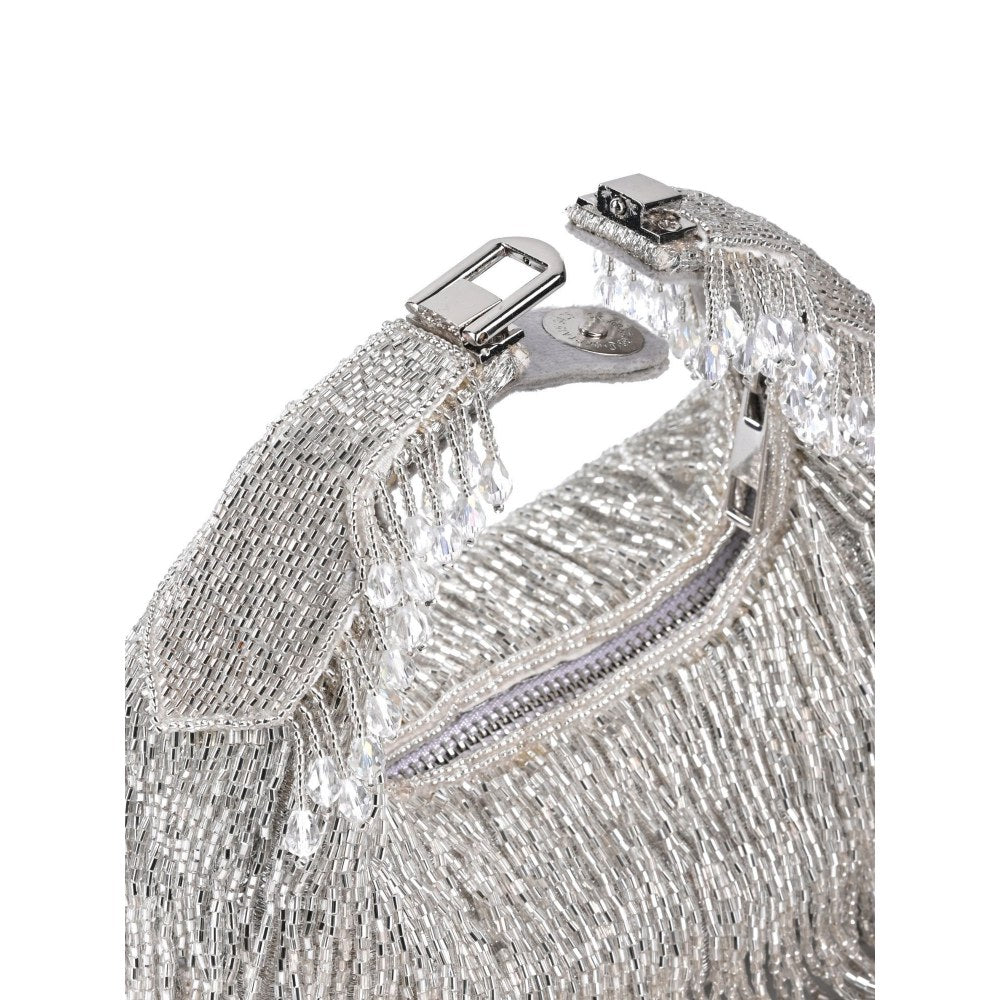 House Of Kosha Bailey Silver Georgette Handcrafted Hand Bag