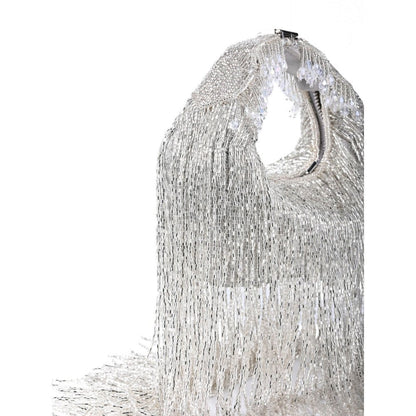 House Of Kosha Bailey Silver Georgette Handcrafted Hand Bag