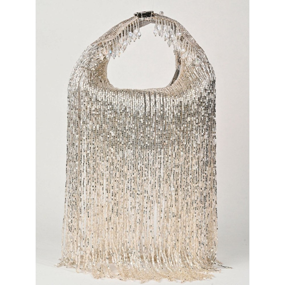 House Of Kosha Bailey Silver Georgette Handcrafted Hand Bag