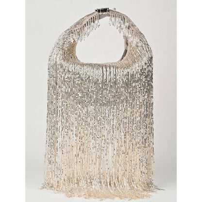 House Of Kosha Bailey Silver Georgette Handcrafted Hand Bag
