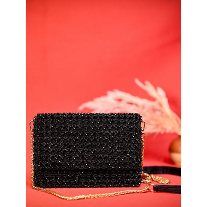 House Of Kosha Cathy Black Suede Handcrafted Clutch