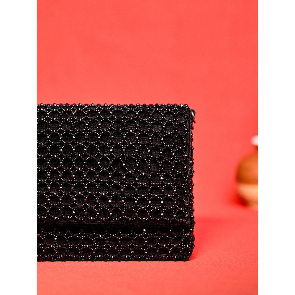 House Of Kosha Cathy Black Suede Handcrafted Clutch