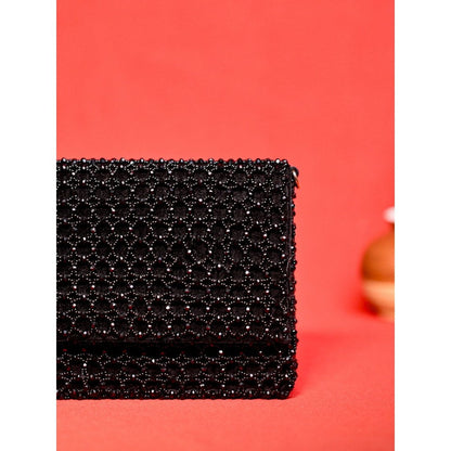 House Of Kosha Cathy Black Suede Handcrafted Clutch