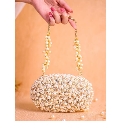 House Of Kosha Chloe Off White Suede Pearl Clutch