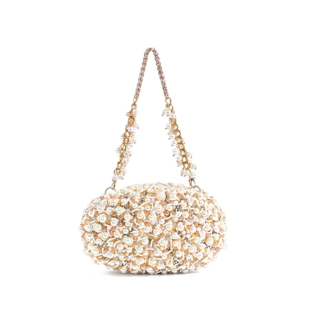 House Of Kosha Chloe Off White Suede Pearl Clutch