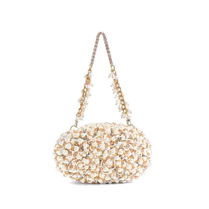 House Of Kosha Chloe Off White Suede Pearl Clutch
