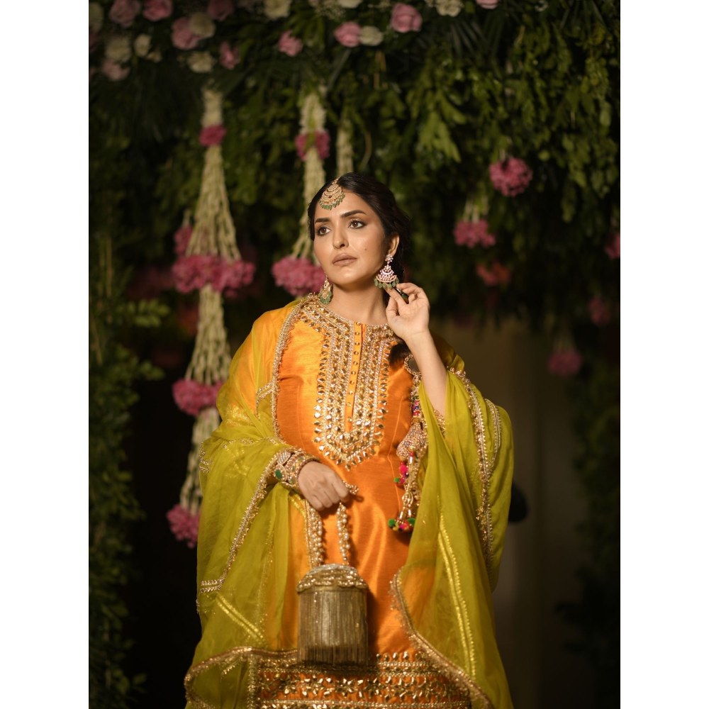 House Of Kosha Ella Gold Georgette Handcrafted Bucket Bag
