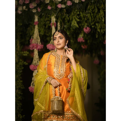 House Of Kosha Ella Gold Georgette Handcrafted Bucket Bag