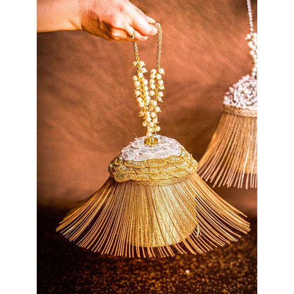 House Of Kosha Ella Gold Georgette Handcrafted Bucket Bag