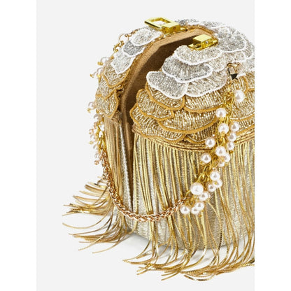 House Of Kosha Ella Gold Georgette Handcrafted Bucket Bag