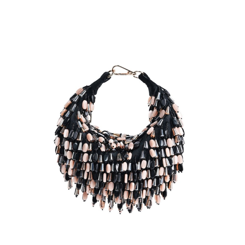 House Of Kosha Elly Black Suede Embellished Hobo Bag