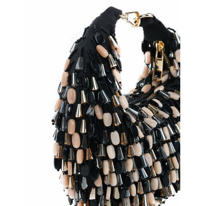 House Of Kosha Elly Black Suede Embellished Hobo Bag