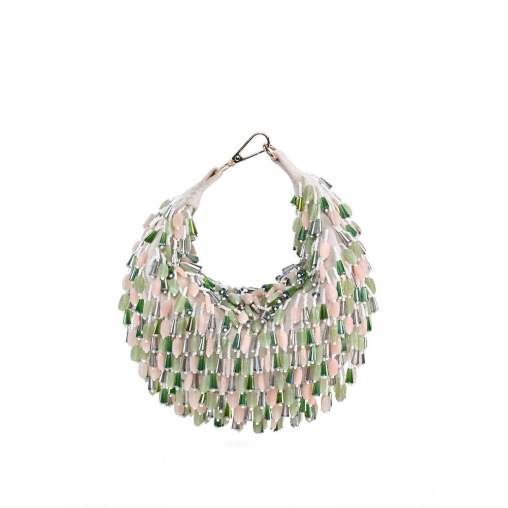 House Of Kosha Elly Off White Suede Embellished Hobo Bag
