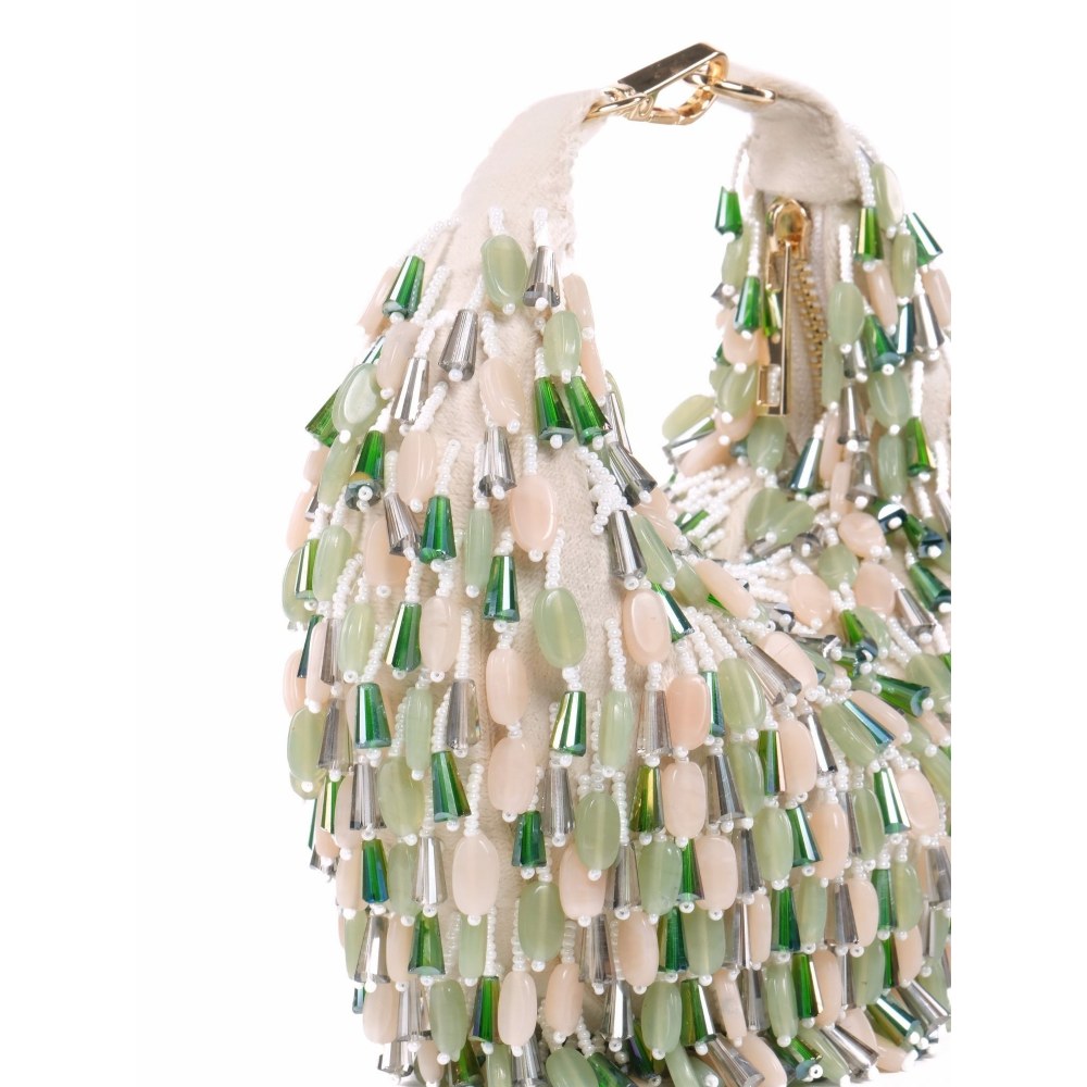 House Of Kosha Elly Off White Suede Embellished Hobo Bag