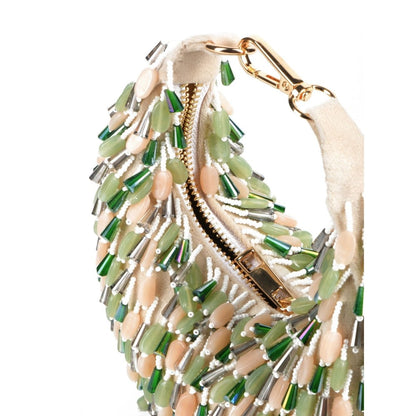 House Of Kosha Elly Off White Suede Embellished Hobo Bag