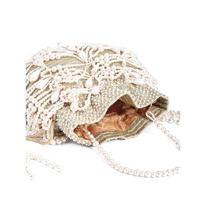 House Of Kosha Farah Gold Suede Pearl Potli Bag