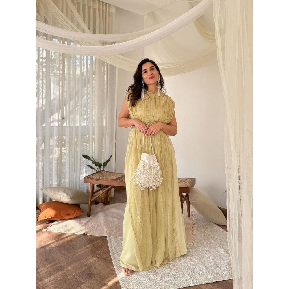 House Of Kosha Farah Ivory Suede Pearl Potli Bag