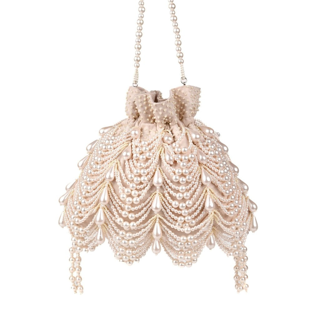 House Of Kosha Farah Ivory Suede Pearl Potli Bag