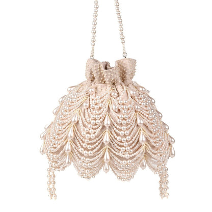 House Of Kosha Farah Ivory Suede Pearl Potli Bag