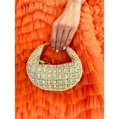 House Of Kosha Fiza Off White Suede Embelished Hobo Bag