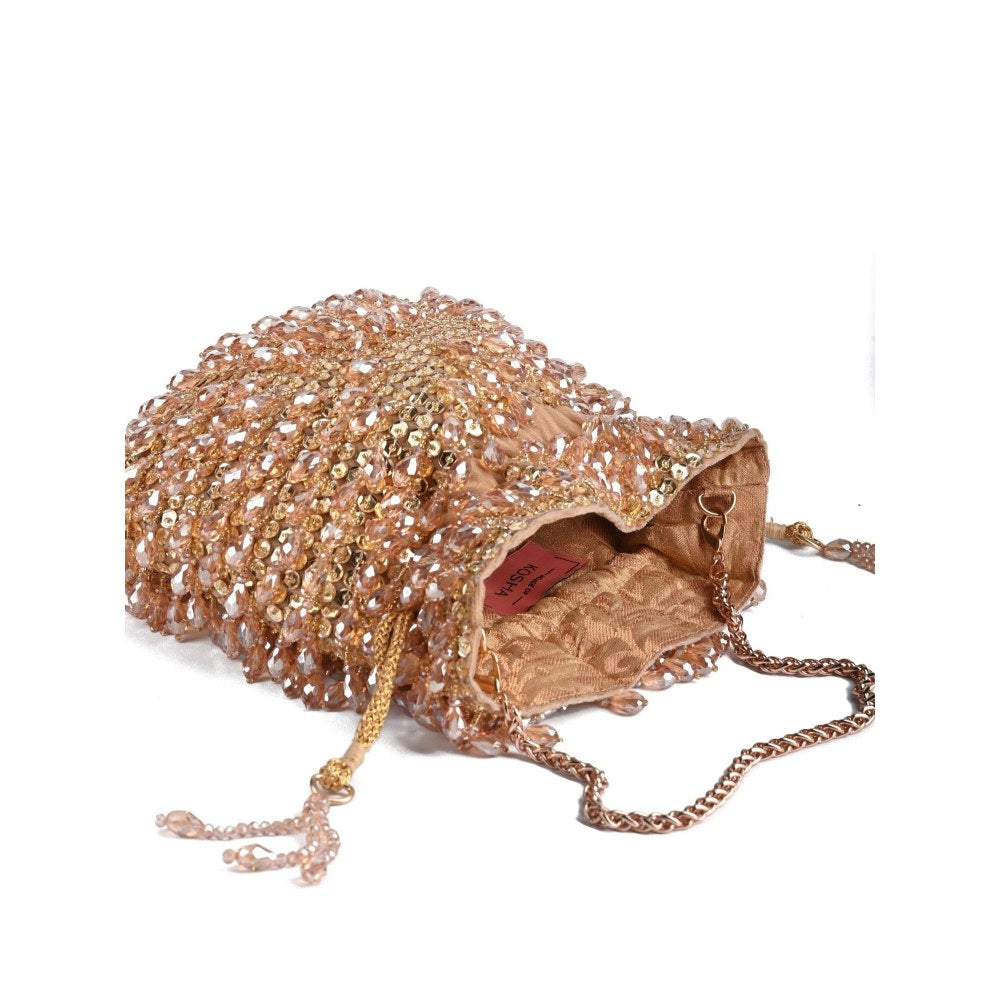 House Of Kosha Haya Gold Embellished Crystal Potli Bag