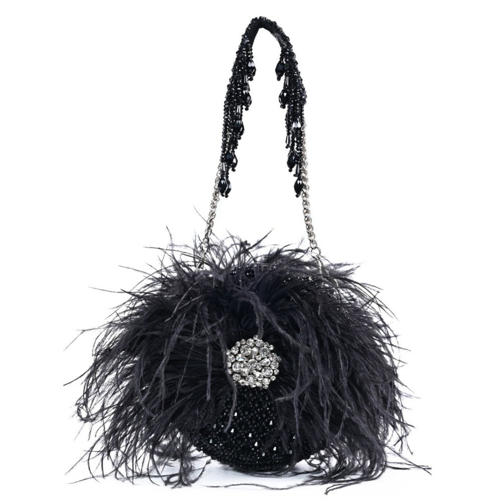 House Of Kosha Kiraz Black Suede Embellished Clutch