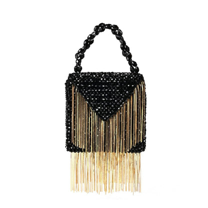 House Of Kosha Natali Black Embellished Mini Bag with Gold Chain
