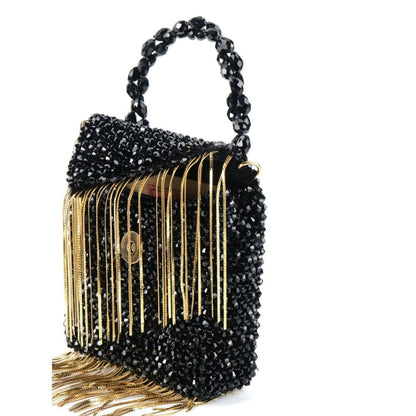 House Of Kosha Natali Black Embellished Mini Bag with Gold Chain