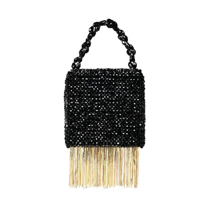 House Of Kosha Natali Black Embellished Mini Bag with Gold Chain