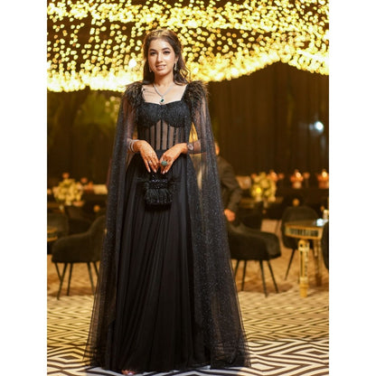 House Of Kosha Natali Black Embellished with Feathers Mini Handbag