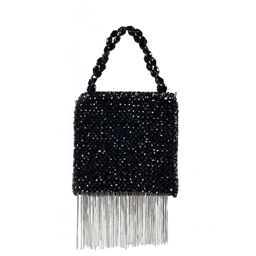 House Of Kosha Natali Black Embellished with Silver Chain Mini Handbag