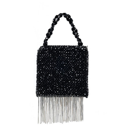 House Of Kosha Natali Black Embellished with Silver Chain Mini Handbag