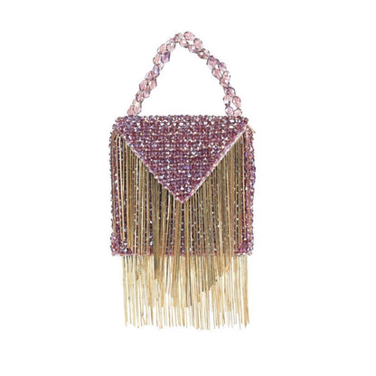 House Of Kosha Natali Purple Embellished with Gold Chain Mini Handbag