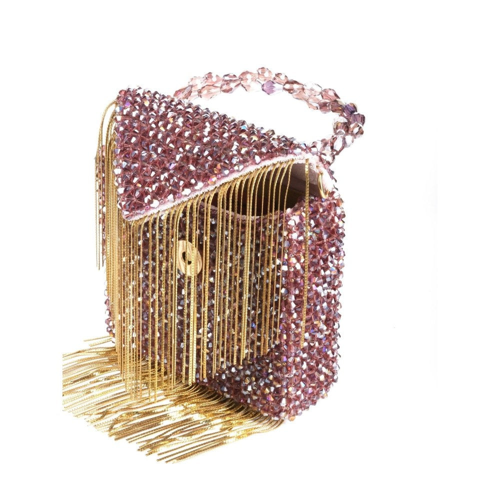 House Of Kosha Natali Purple Embellished with Gold Chain Mini Handbag