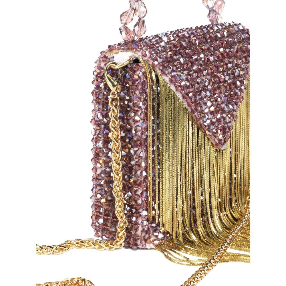 House Of Kosha Natali Purple Embellished with Gold Chain Mini Handbag