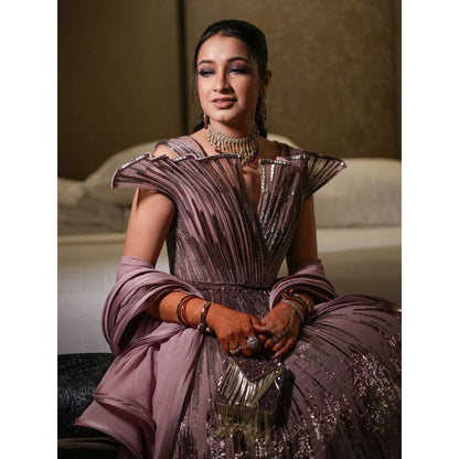 House Of Kosha Natali Purple Embellished with Gold Chain Mini Handbag
