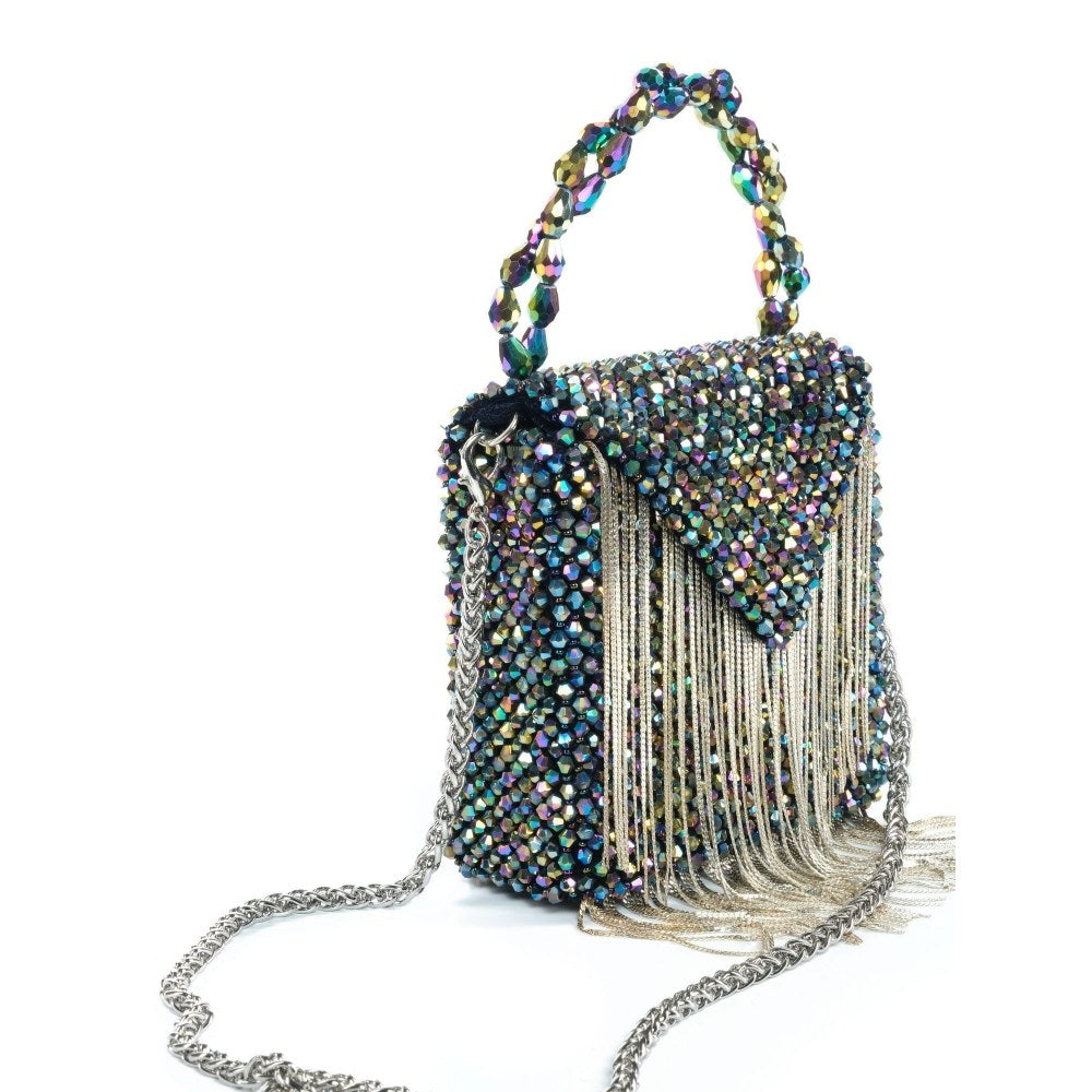 House Of Kosha Natali Multi Embellished with Silver Chain Mini Handbag