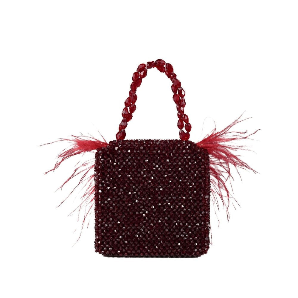 House Of Kosha Natali Red Embellished with Feathers Mini Handbag
