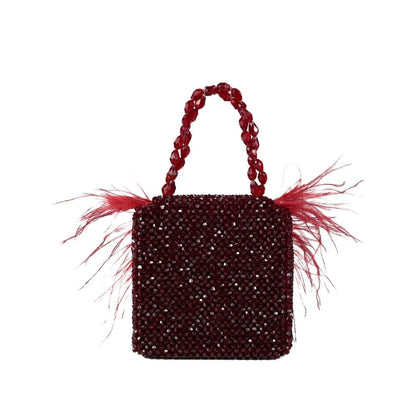 House Of Kosha Natali Red Embellished with Feathers Mini Handbag